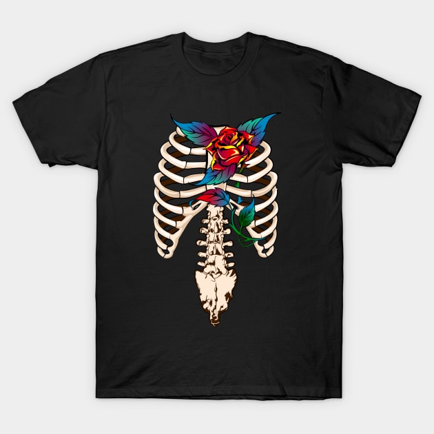 Skeleton and Rose T-Shirt by Merilinwitch